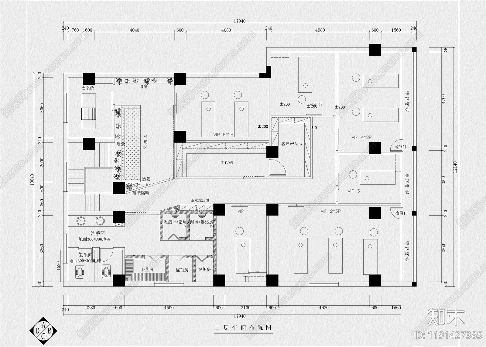 现代美容院cad施工图下载【ID:1191427385】
