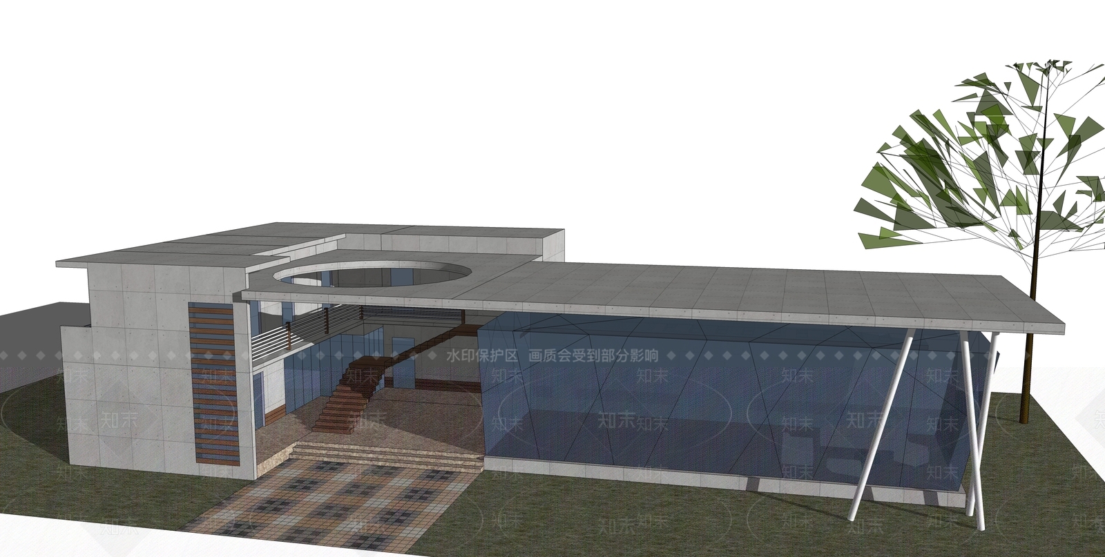 现代售楼处建筑SU模型下载【ID:1191429738】