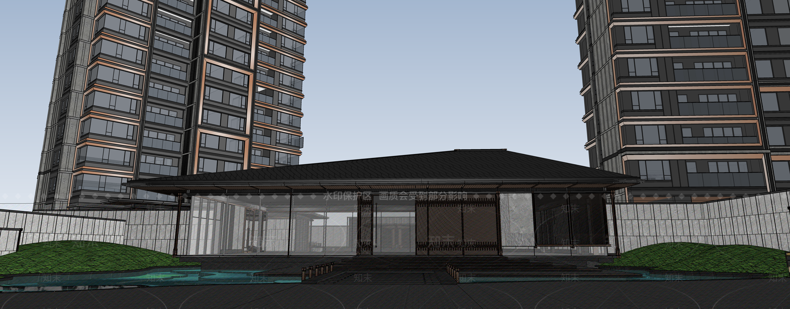 新中式现代办公景观SU模型下载【ID:1191431048】