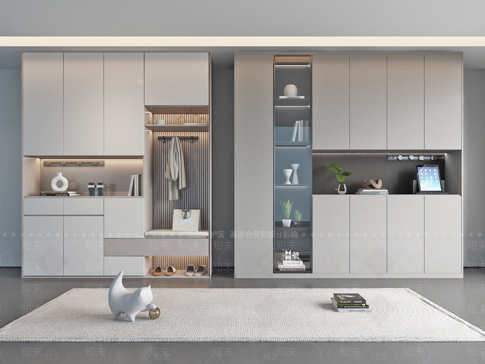 现代奶油鞋柜3D模型下载【ID:1191432480】
