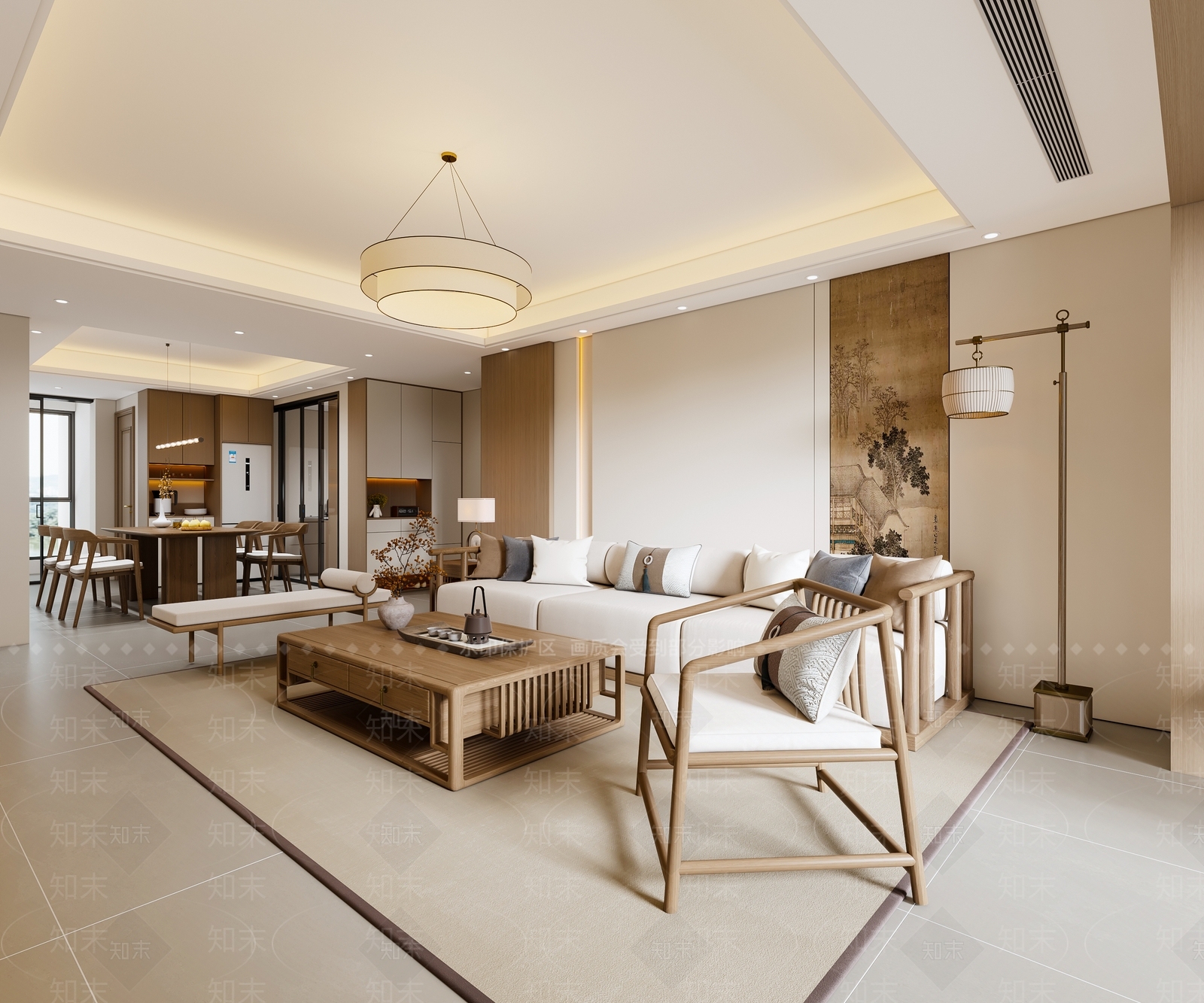 新中式客餐厅SU模型下载【ID:1191433489】