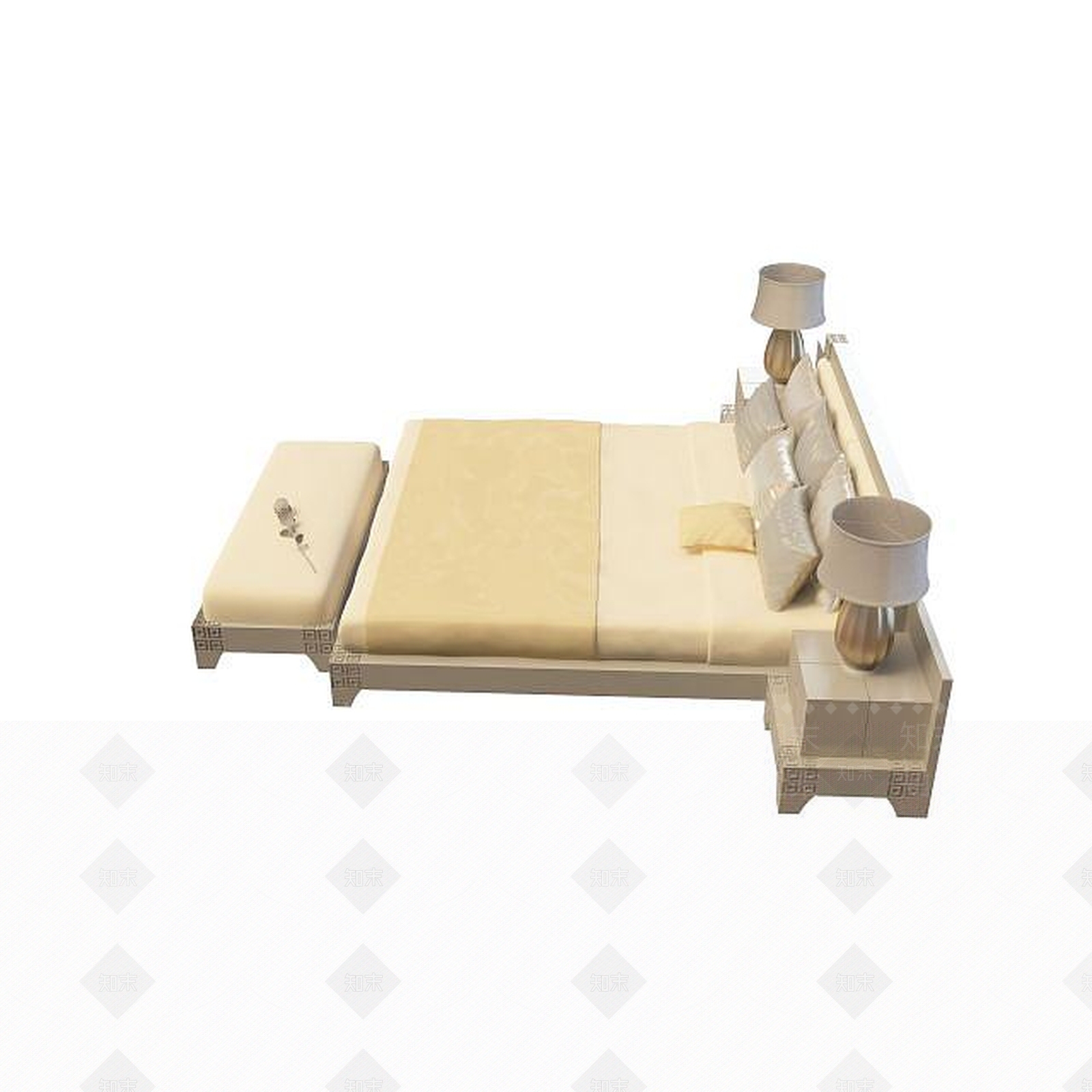 现代双人床3D模型下载【ID:1199509194】