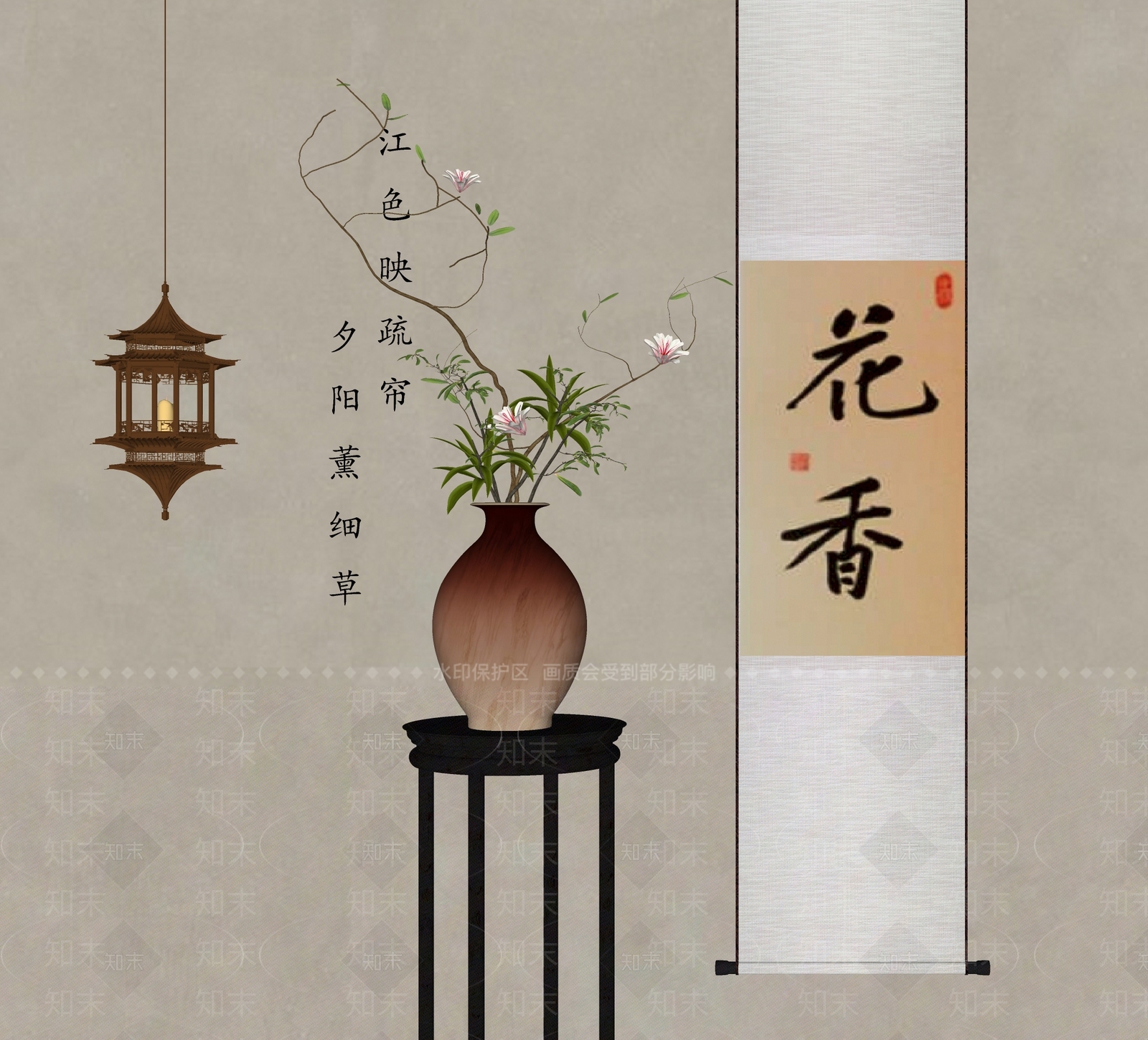 新中式花艺SU模型下载【ID:1191445030】