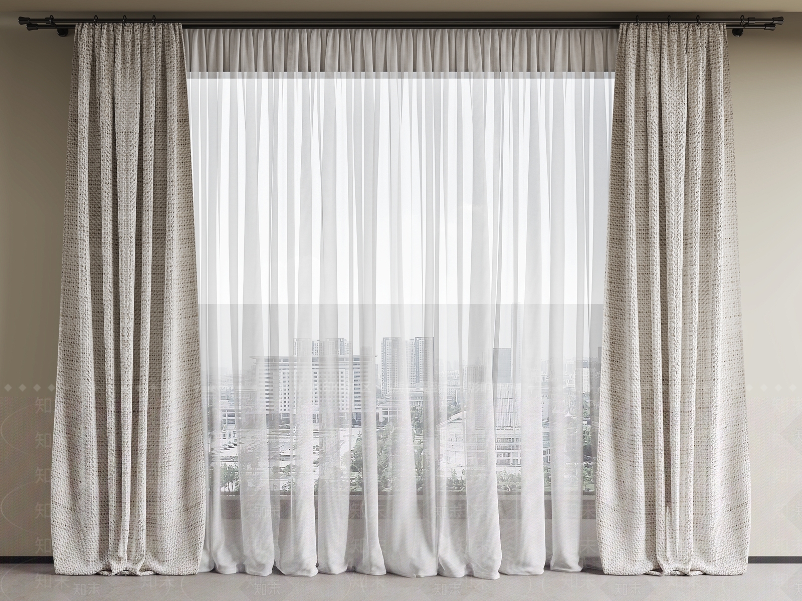 现代罗马杆窗帘3D模型下载【ID:1191446684】