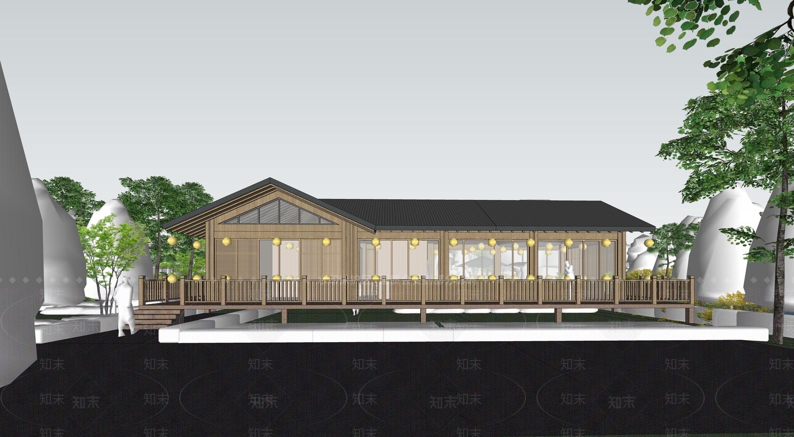 原木小公建SU模型下载【ID:1191452675】