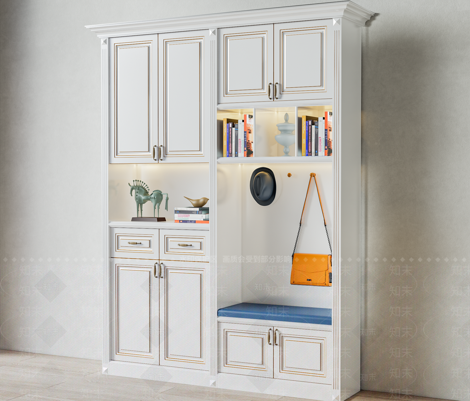 简约简欧鞋柜3D模型下载【ID:1191454268】