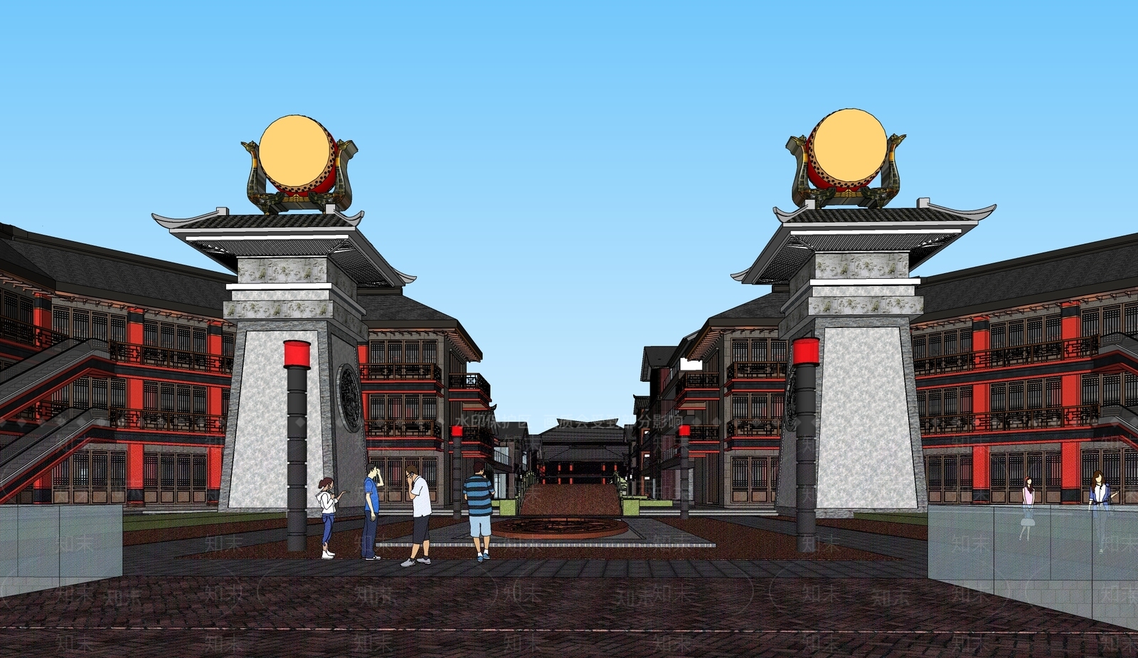 中式商业街SU模型下载【ID:1191454828】