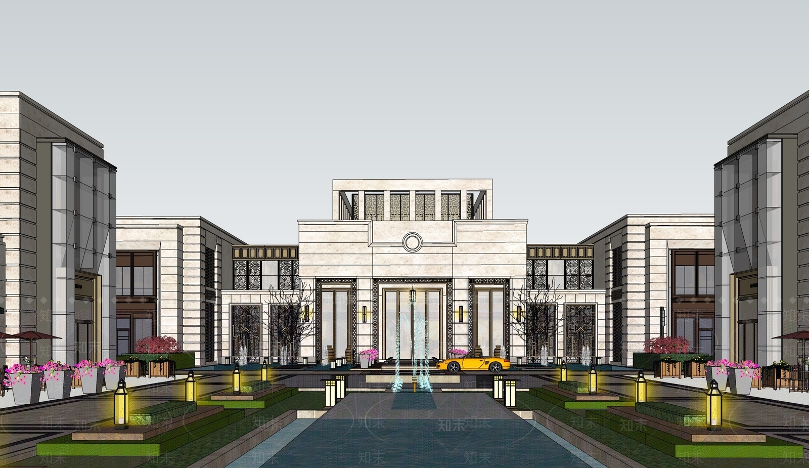 欧式售楼处建筑SU模型下载【ID:1191455691】