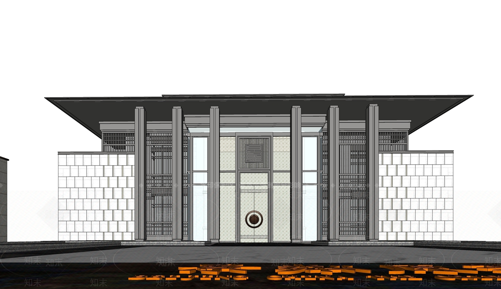 新中式售楼处建筑SU模型下载【ID:1191458708】