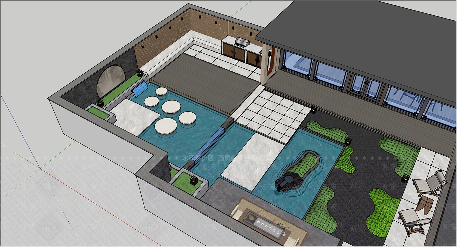 新中式屋顶花园SU模型下载【ID:1191477631】
