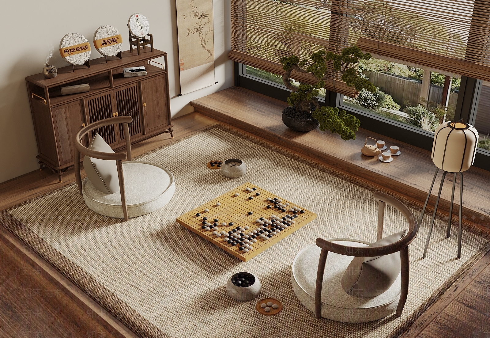 新中式日式榻榻米卧室3D模型下载【ID:1191464337】