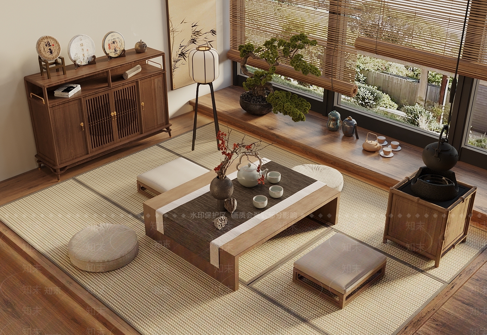 新中式原木茶室3D模型下载【ID:1191464477】