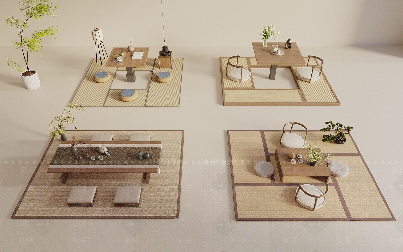 新中式原木茶桌椅3D模型下载【ID:1191465141】