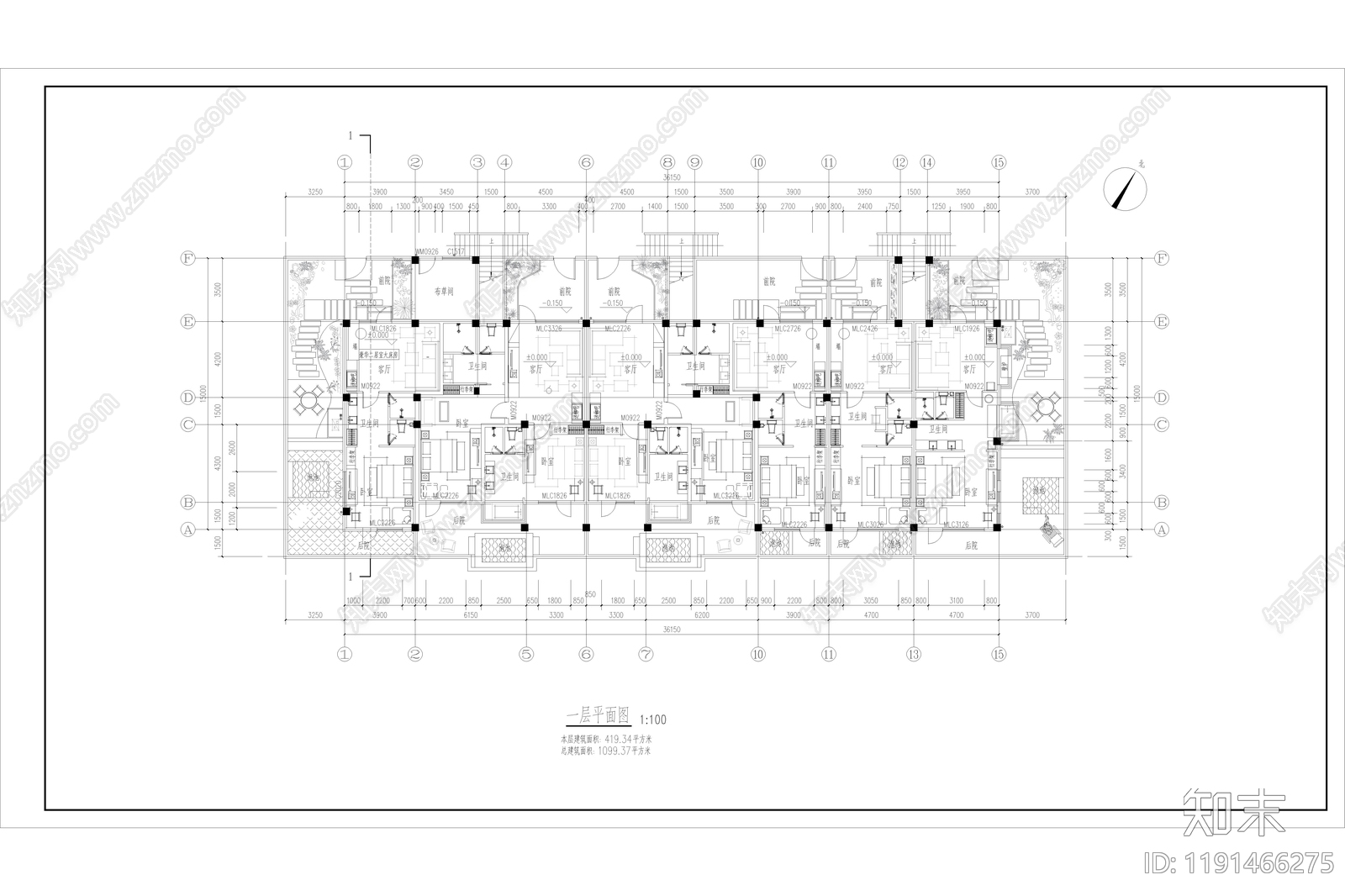 新中式中古民宿建筑施工图下载【ID:1191466275】