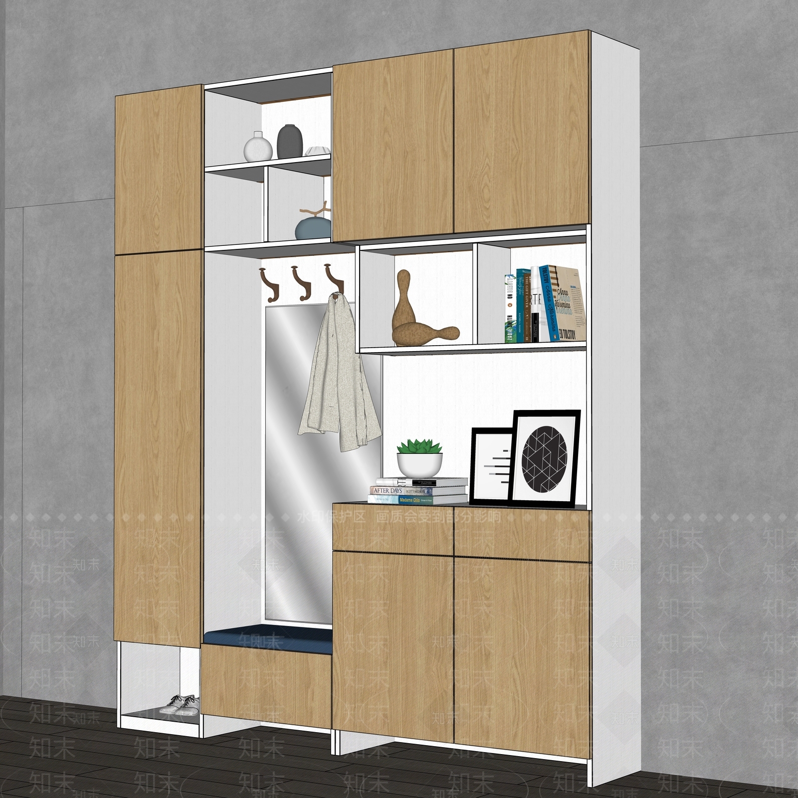 现代原木鞋柜SU模型下载【ID:1191466358】