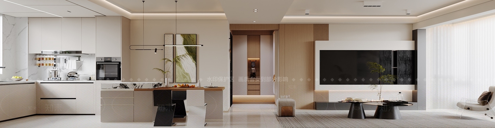 现代开放式厨房3D模型下载【ID:1215100038】