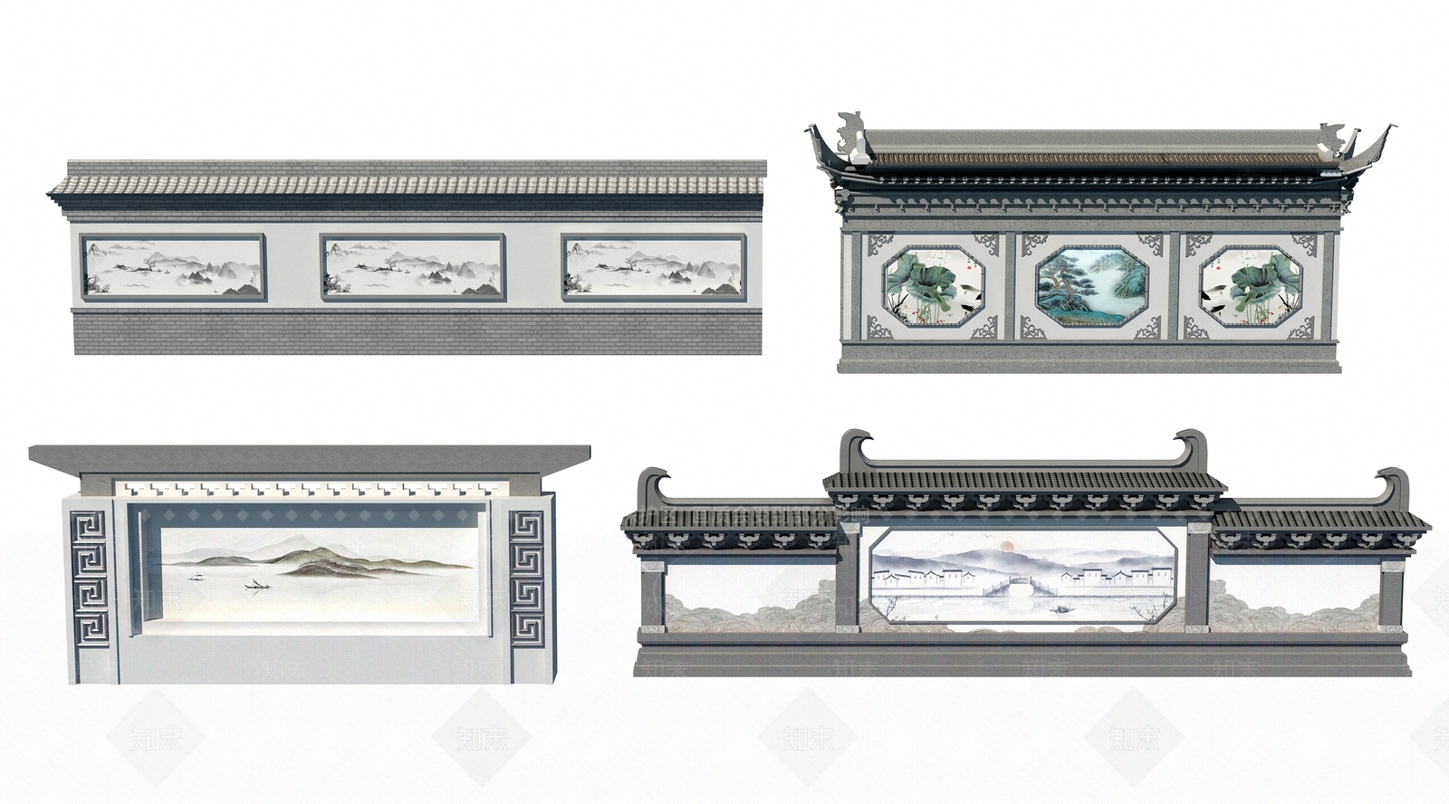 新中式景墙3D模型下载【ID:1191468093】