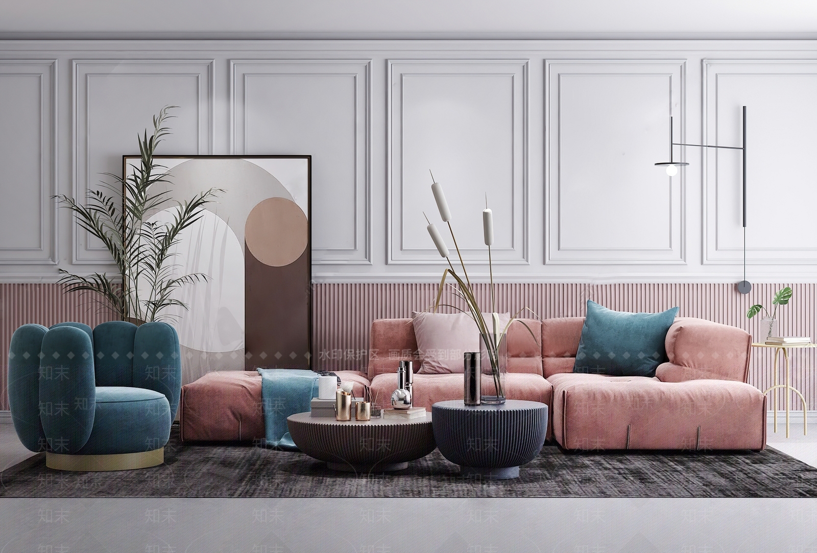 现代法式家居客厅3D模型下载【ID:1191469906】