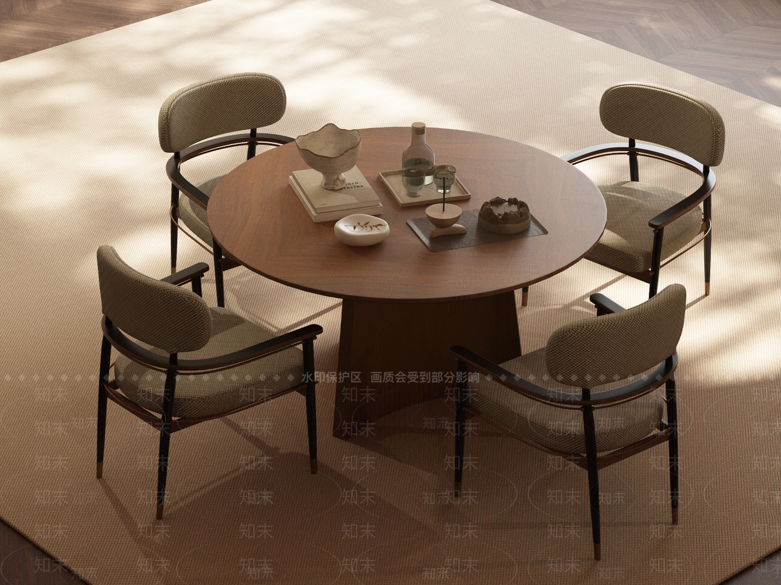 现代中古餐桌椅SU模型下载【ID:1191469443】