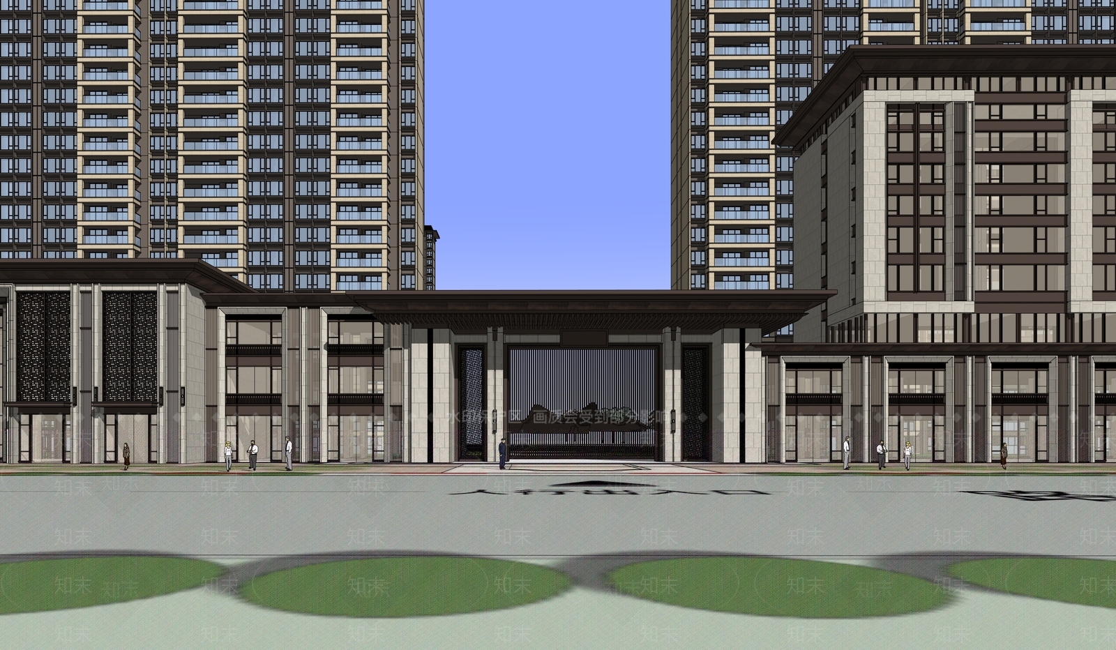 新中式高层住宅SU模型下载【ID:1191469481】