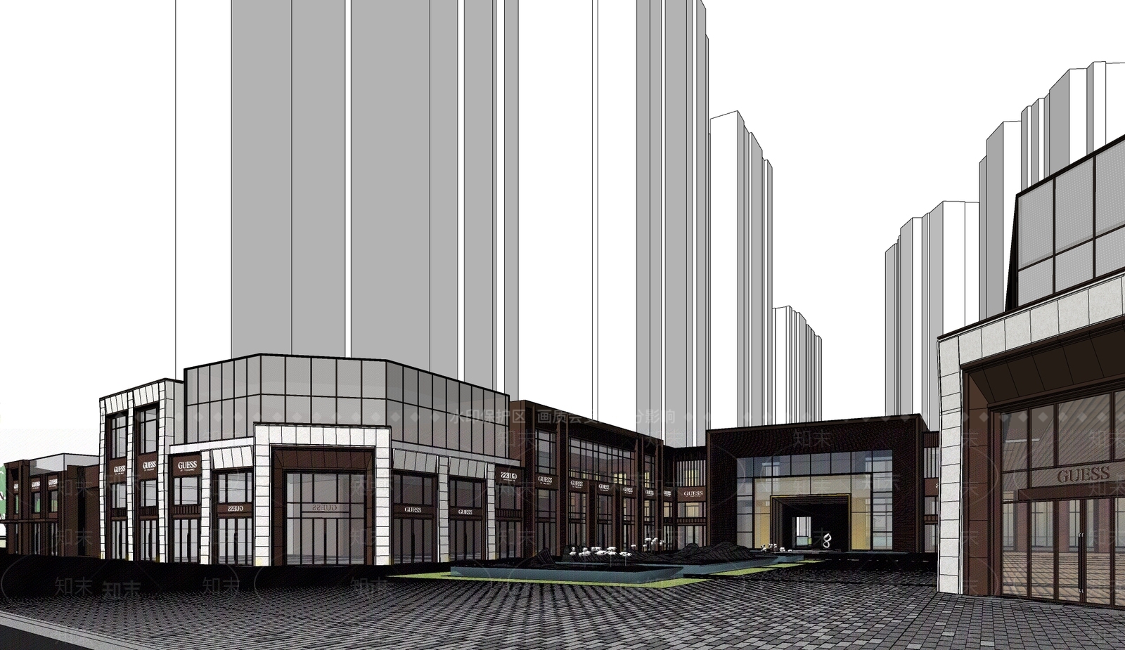 现代售楼处建筑SU模型下载【ID:1191470549】