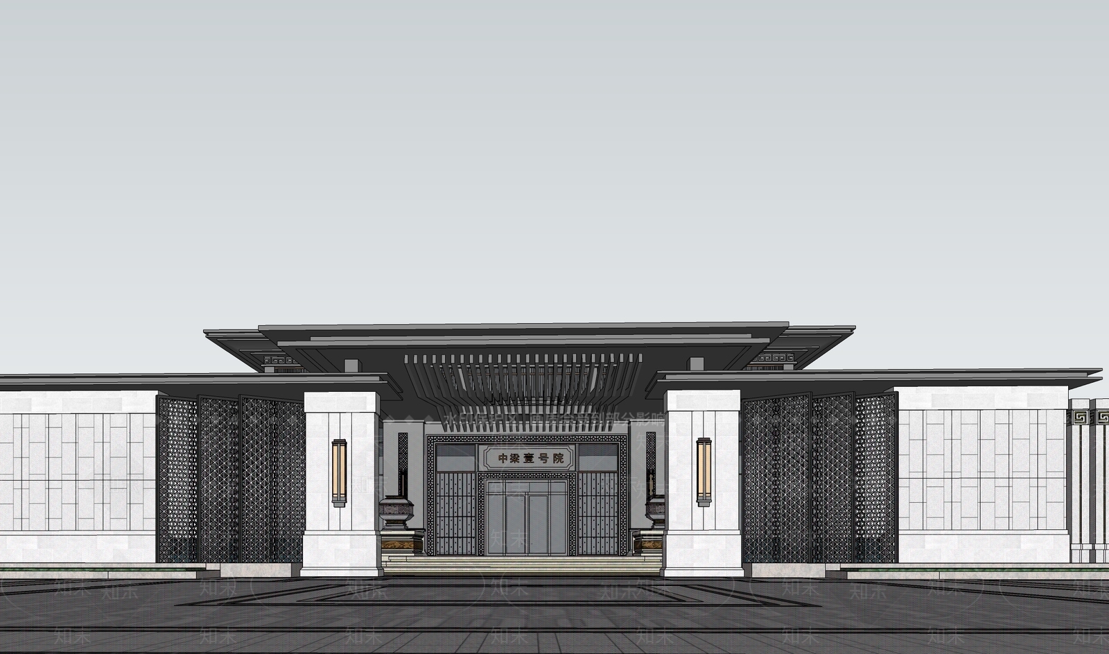 新中式售楼处建筑SU模型下载【ID:1191471546】