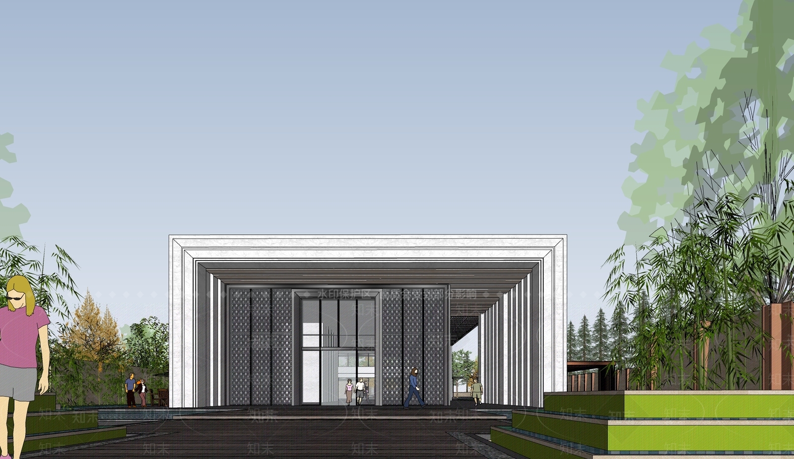 现代售楼处建筑SU模型下载【ID:1191471631】
