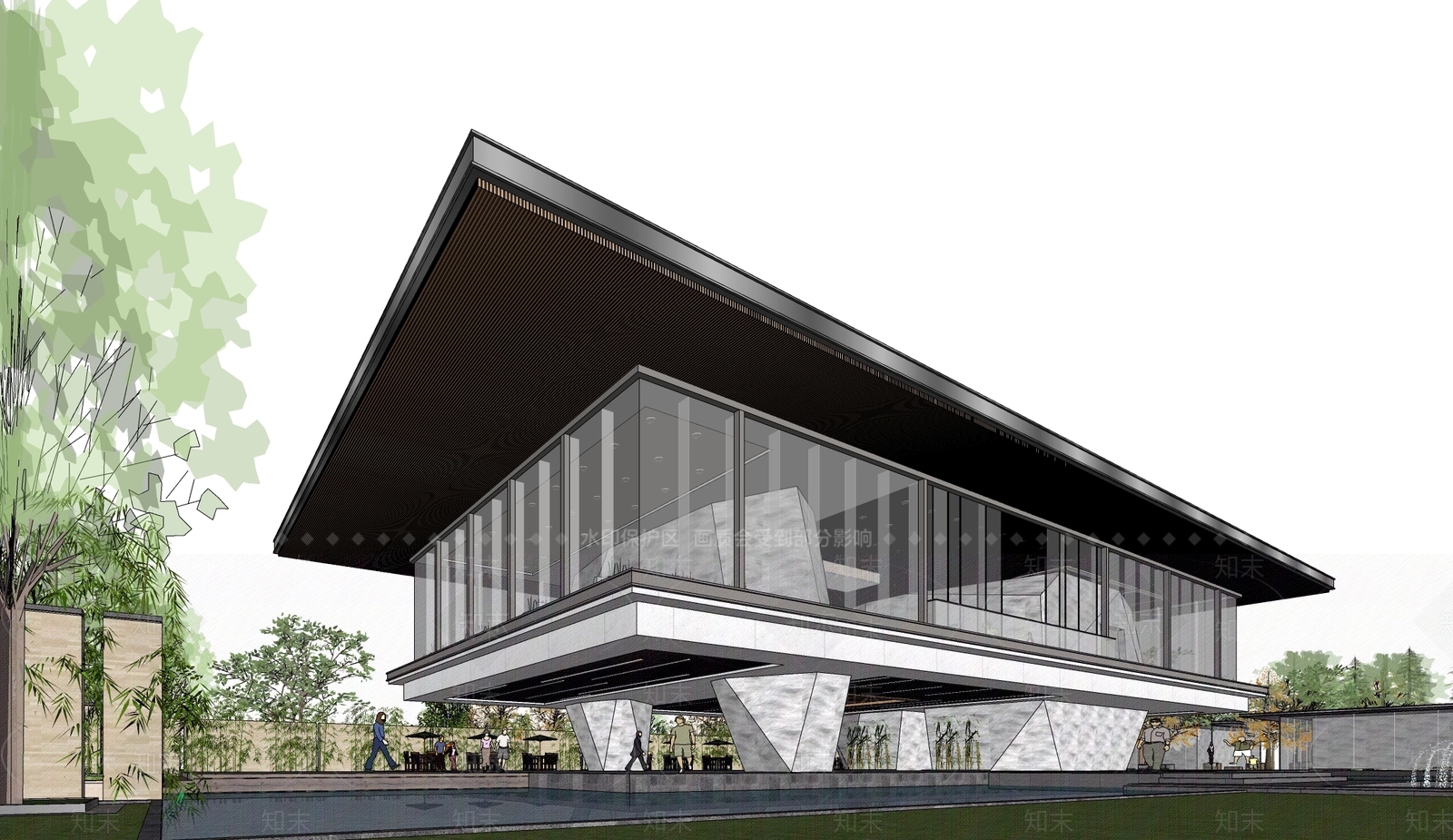 现代售楼处建筑SU模型下载【ID:1191471793】