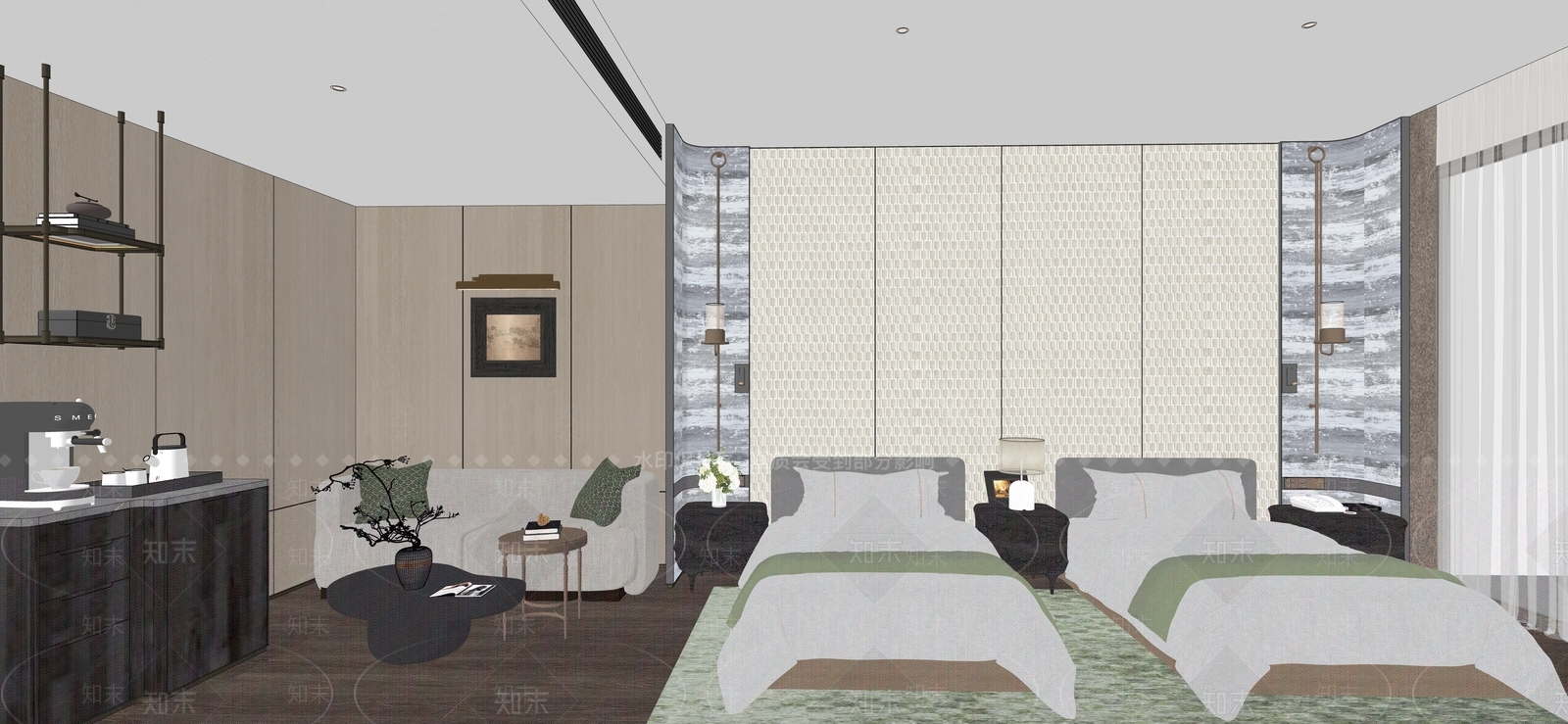 现代酒店客房SU模型下载【ID:1191474795】