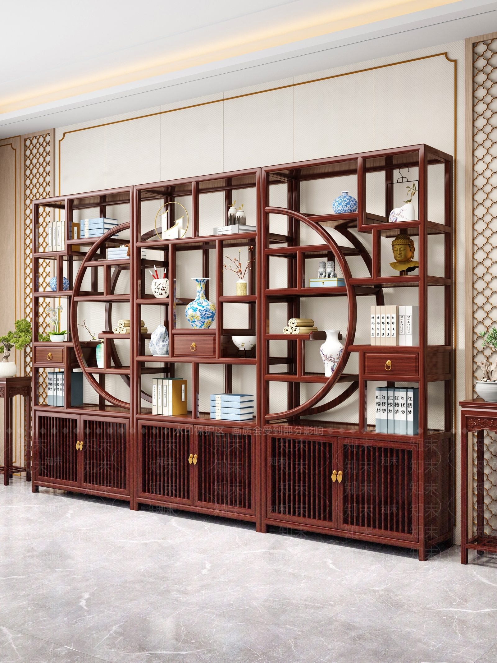 新中式中式博古架3D模型下载【ID:1191475082】