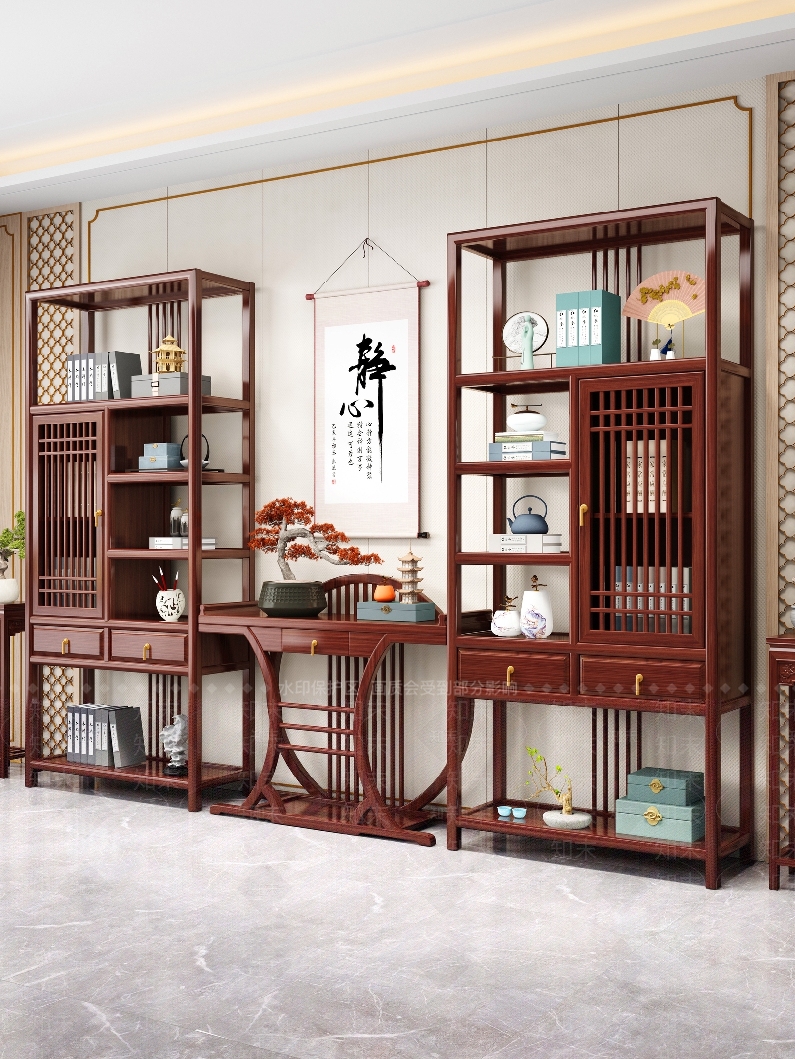 新中式中式博古架3D模型下载【ID:1191475175】