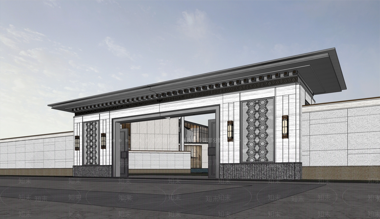 新中式售楼处建筑SU模型下载【ID:1191475405】