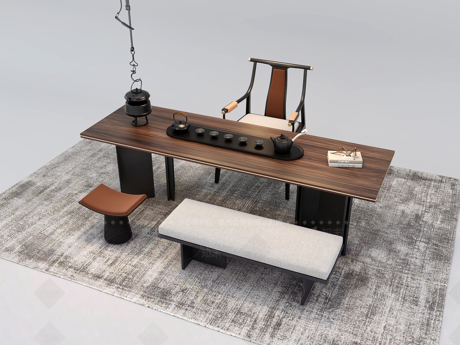 新中式中式茶桌椅3D模型下载【ID:1191476523】