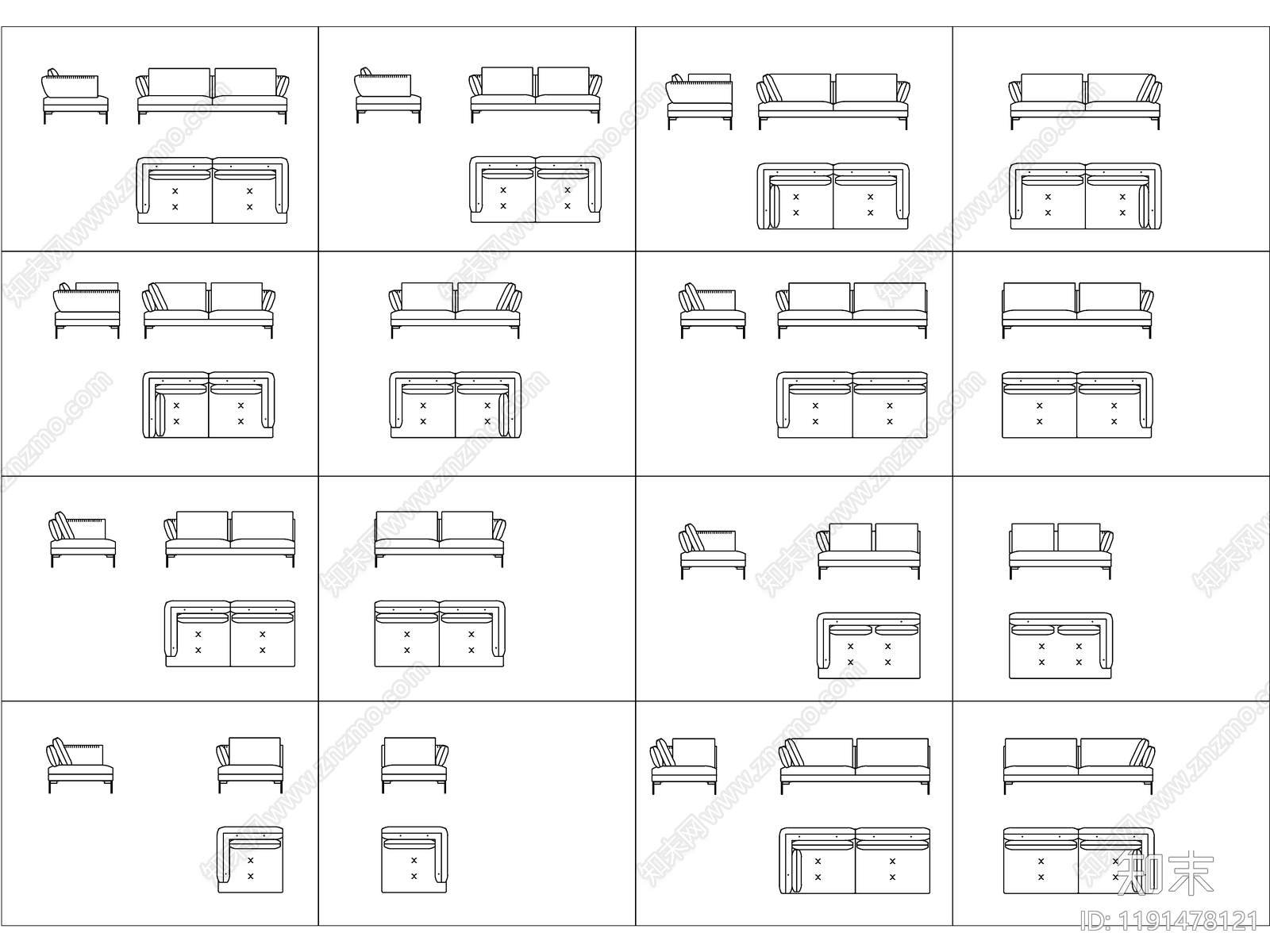 现代意式沙发施工图下载【ID:1191478121】