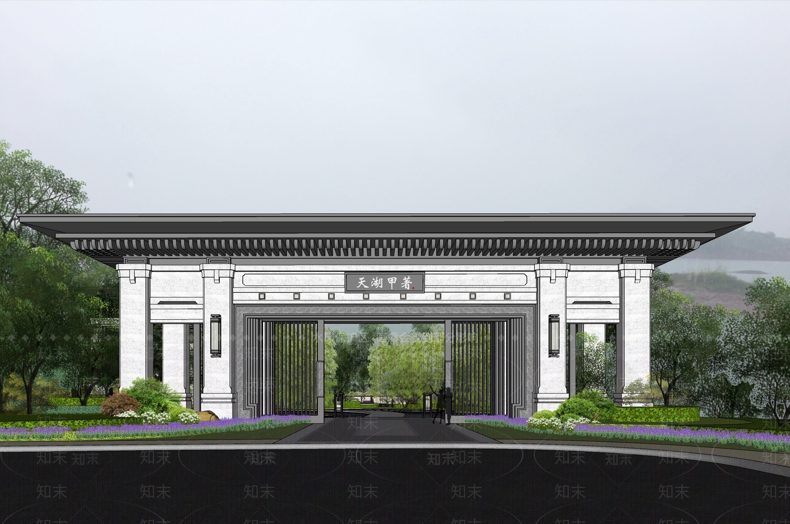 新中式入口大门SU模型下载【ID:1191478303】