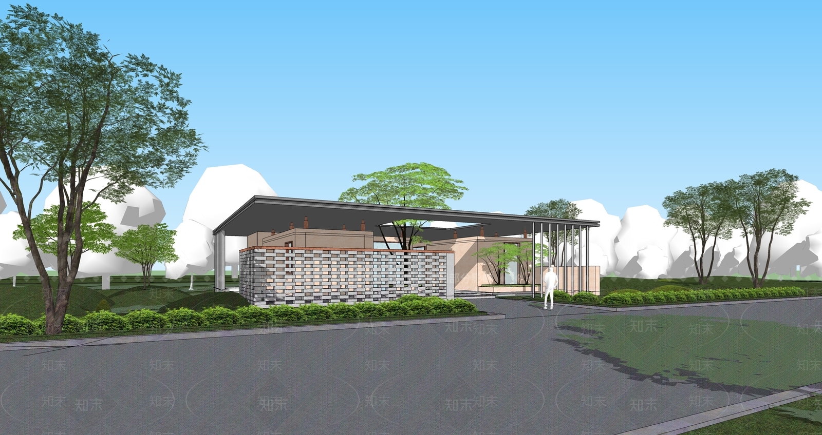 现代新中式小公建SU模型下载【ID:1191480023】