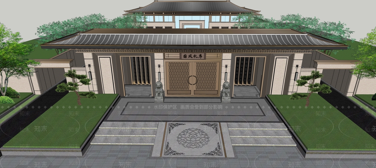 中式新中式入口大门SU模型下载【ID:1191481485】