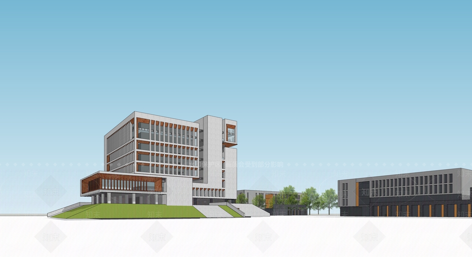 现代新中式图书馆建筑SU模型下载【ID:1191481557】