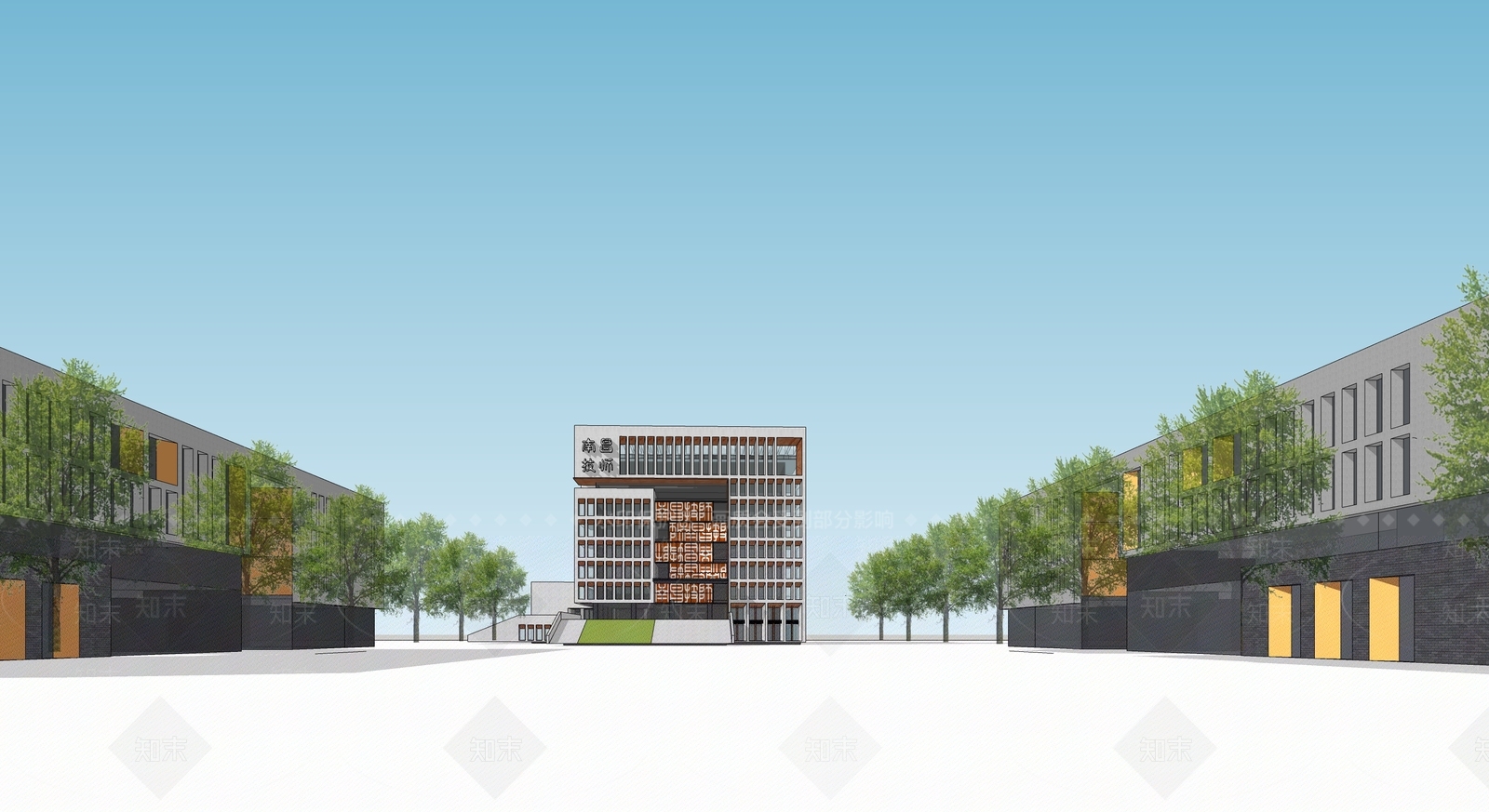 现代新中式图书馆建筑SU模型下载【ID:1191481557】