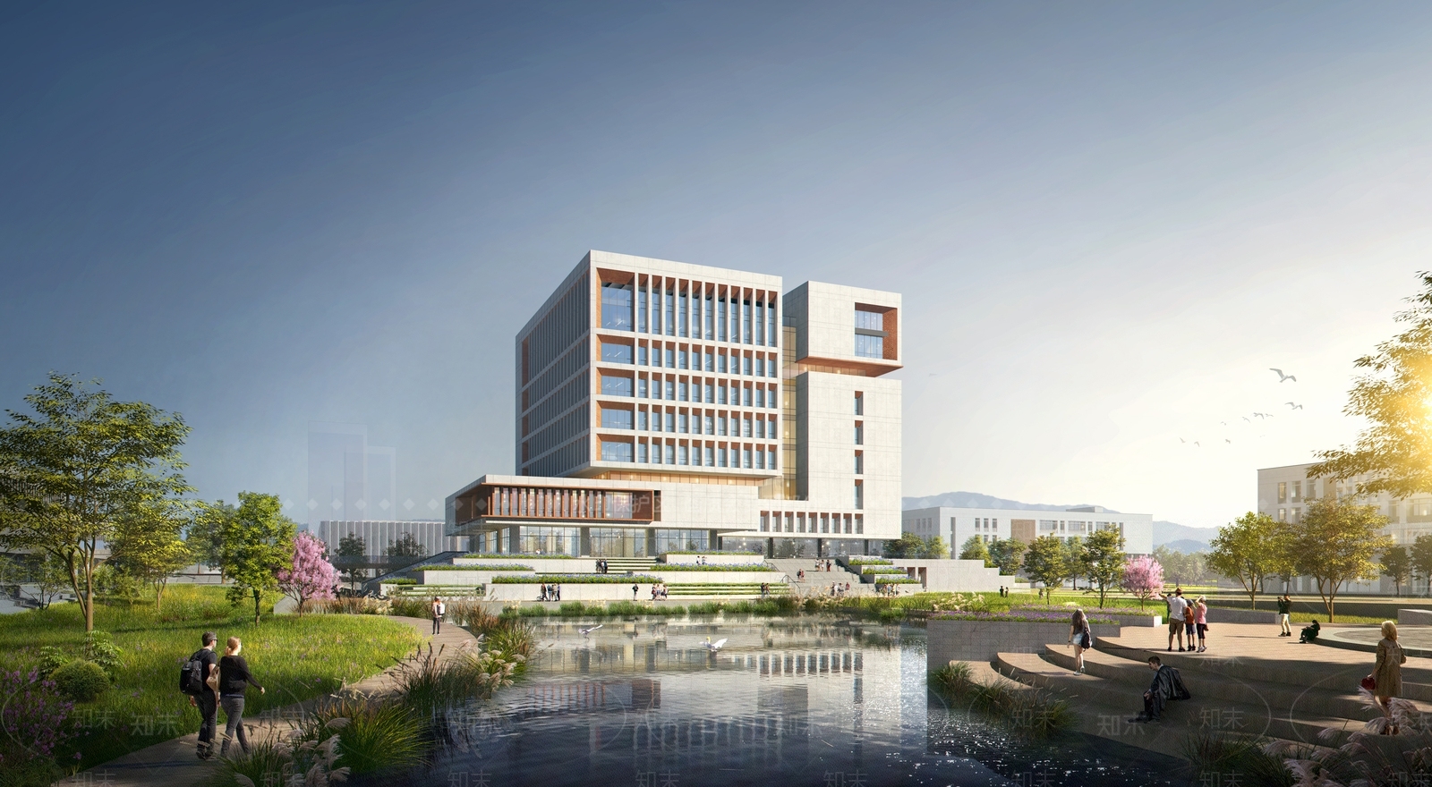 现代新中式图书馆建筑SU模型下载【ID:1191481557】