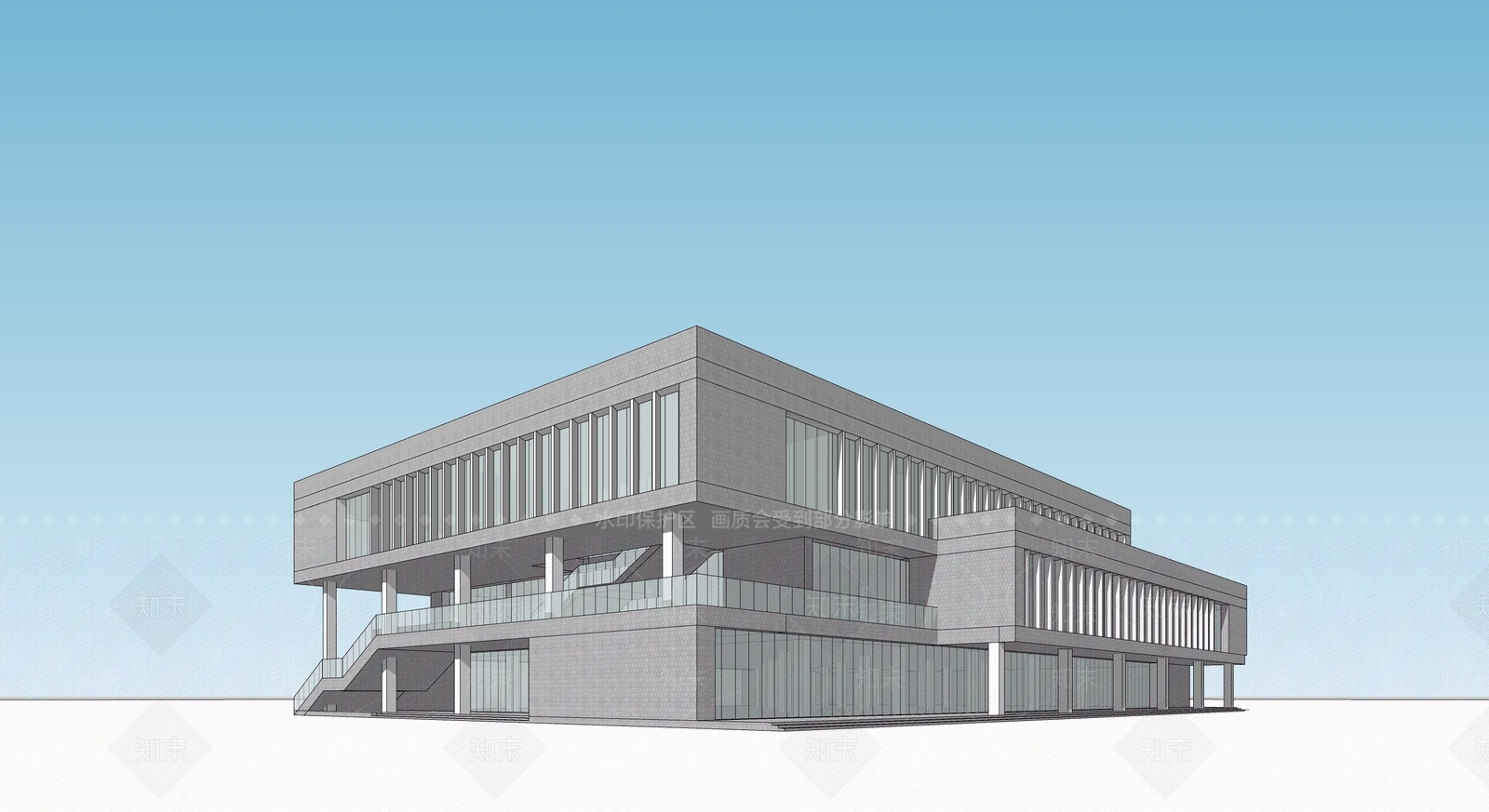现代新中式餐饮建筑SU模型下载【ID:1191481958】