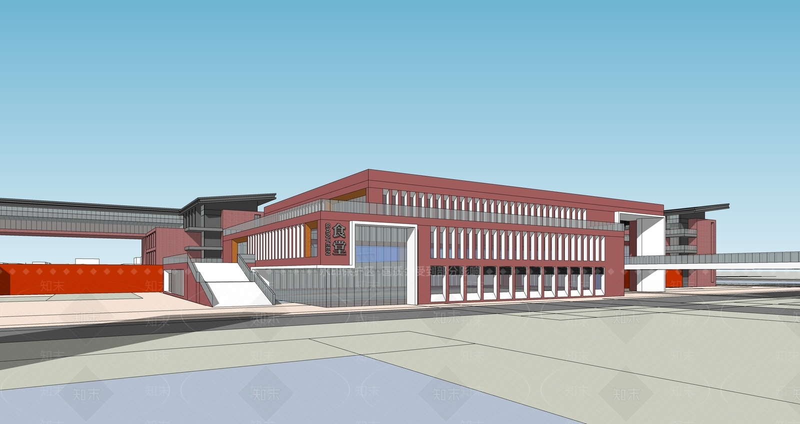 现代新中式学校建筑SU模型下载【ID:1191482117】