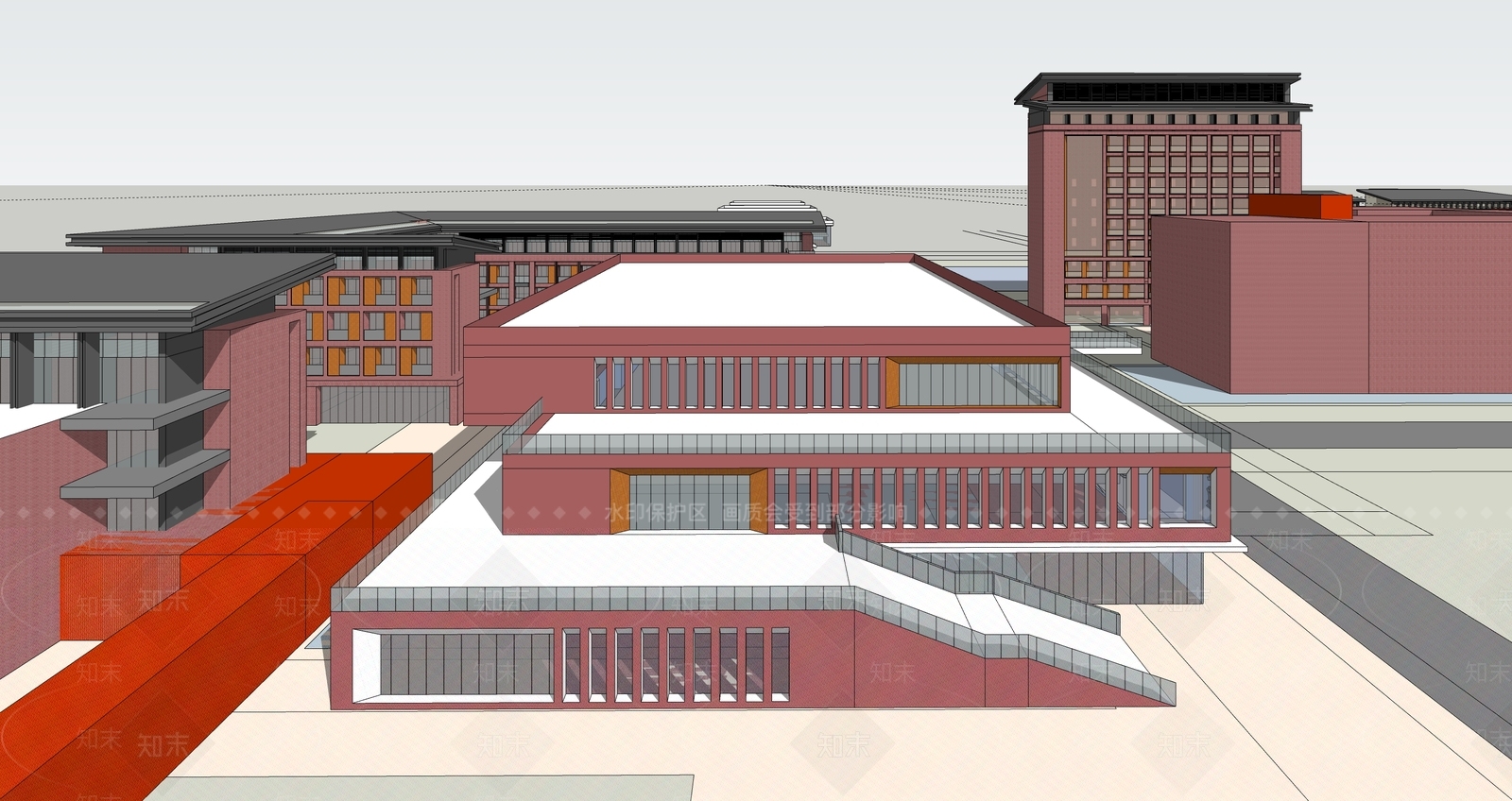 现代新中式学校建筑SU模型下载【ID:1191482117】