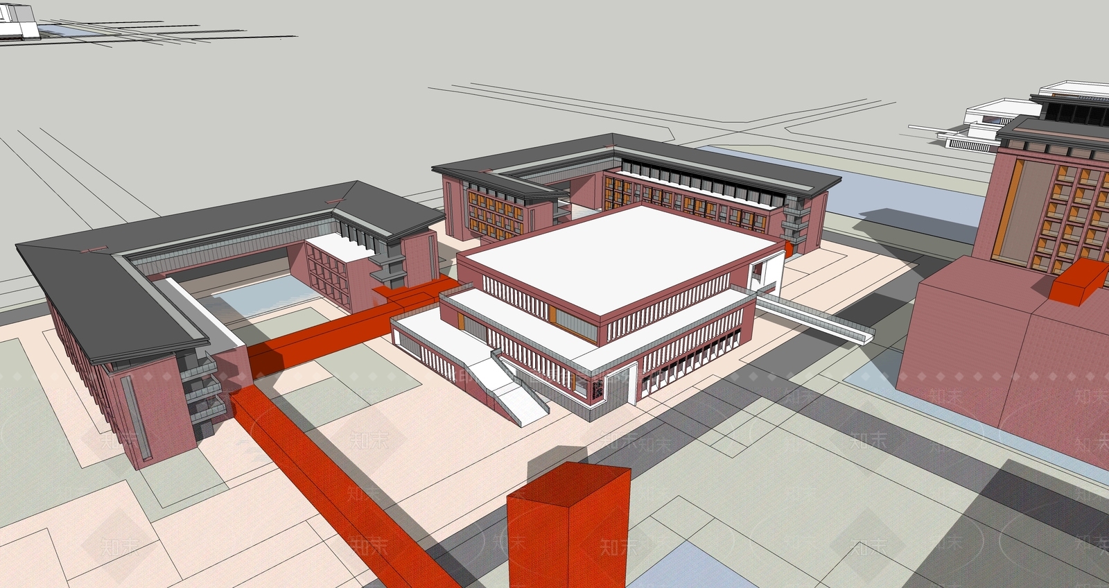 现代新中式学校建筑SU模型下载【ID:1191482117】