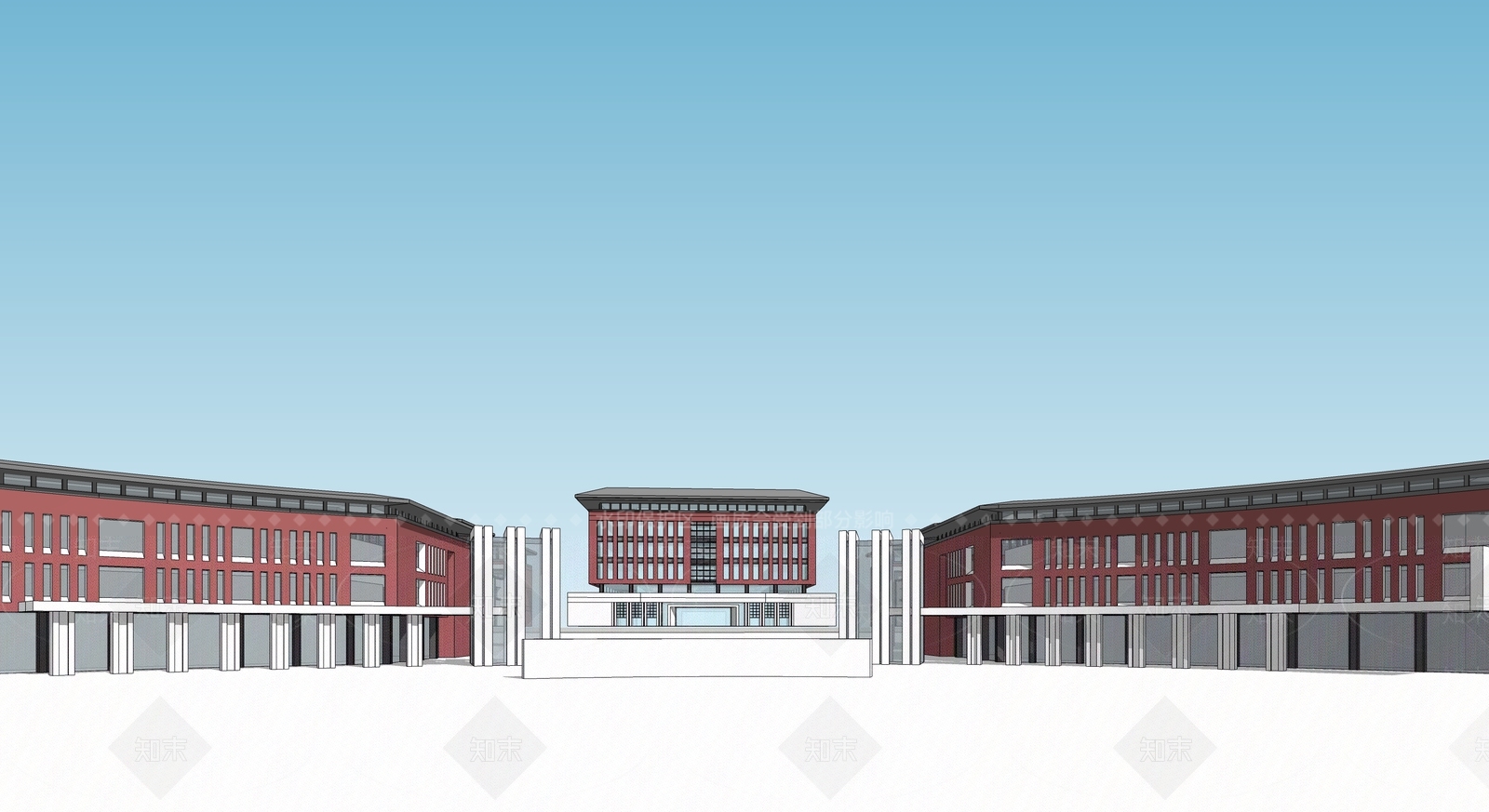 现代新中式学校建筑SU模型下载【ID:1191482861】