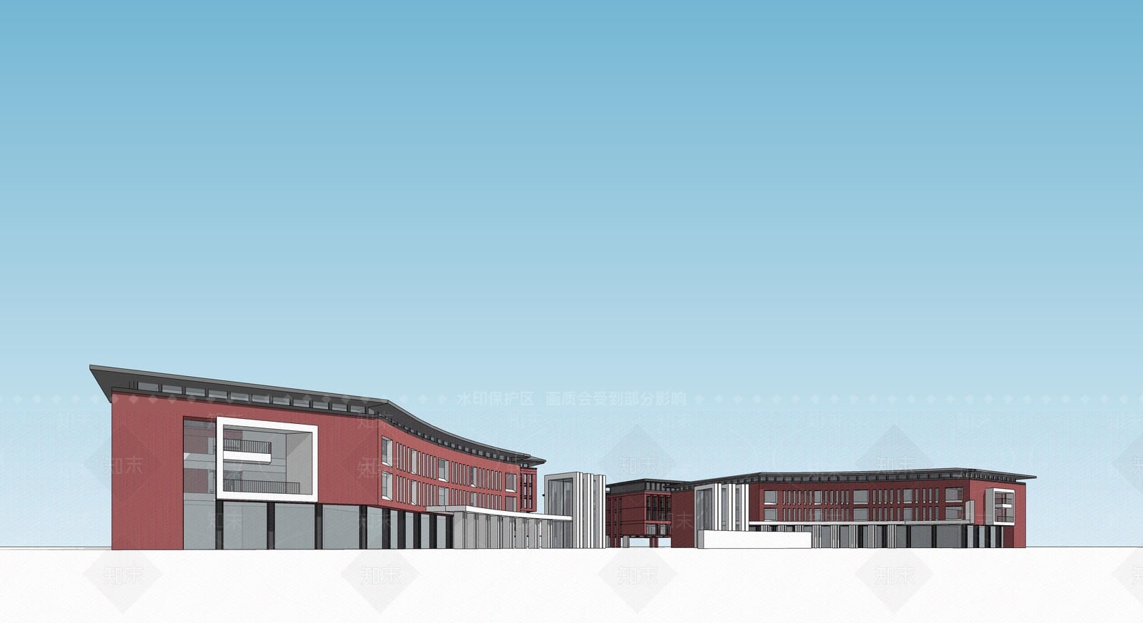 现代新中式学校建筑SU模型下载【ID:1191482861】