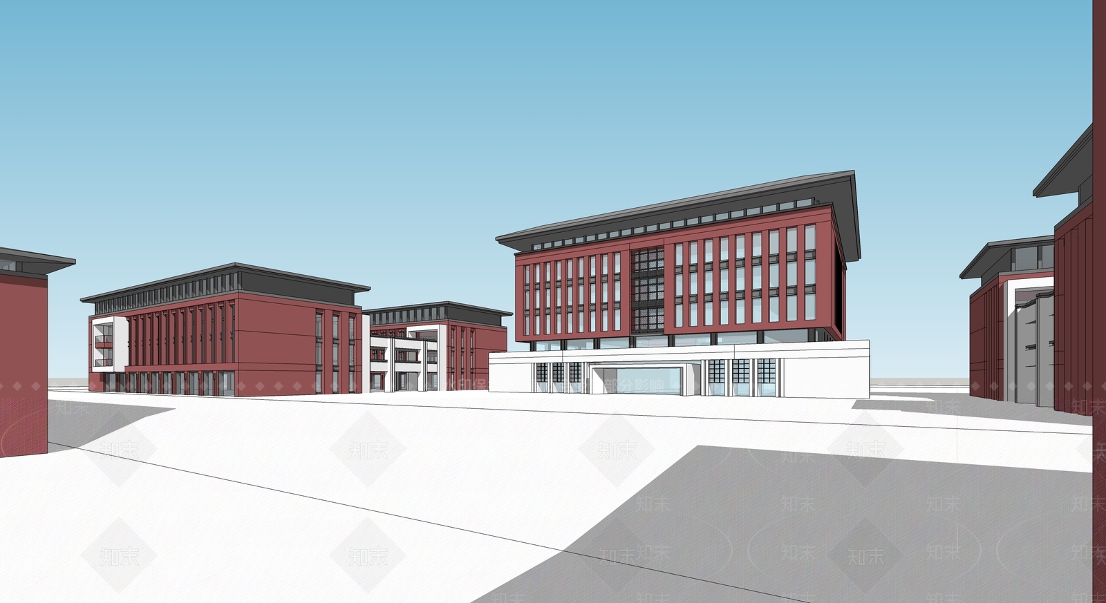 现代新中式学校建筑SU模型下载【ID:1191482861】