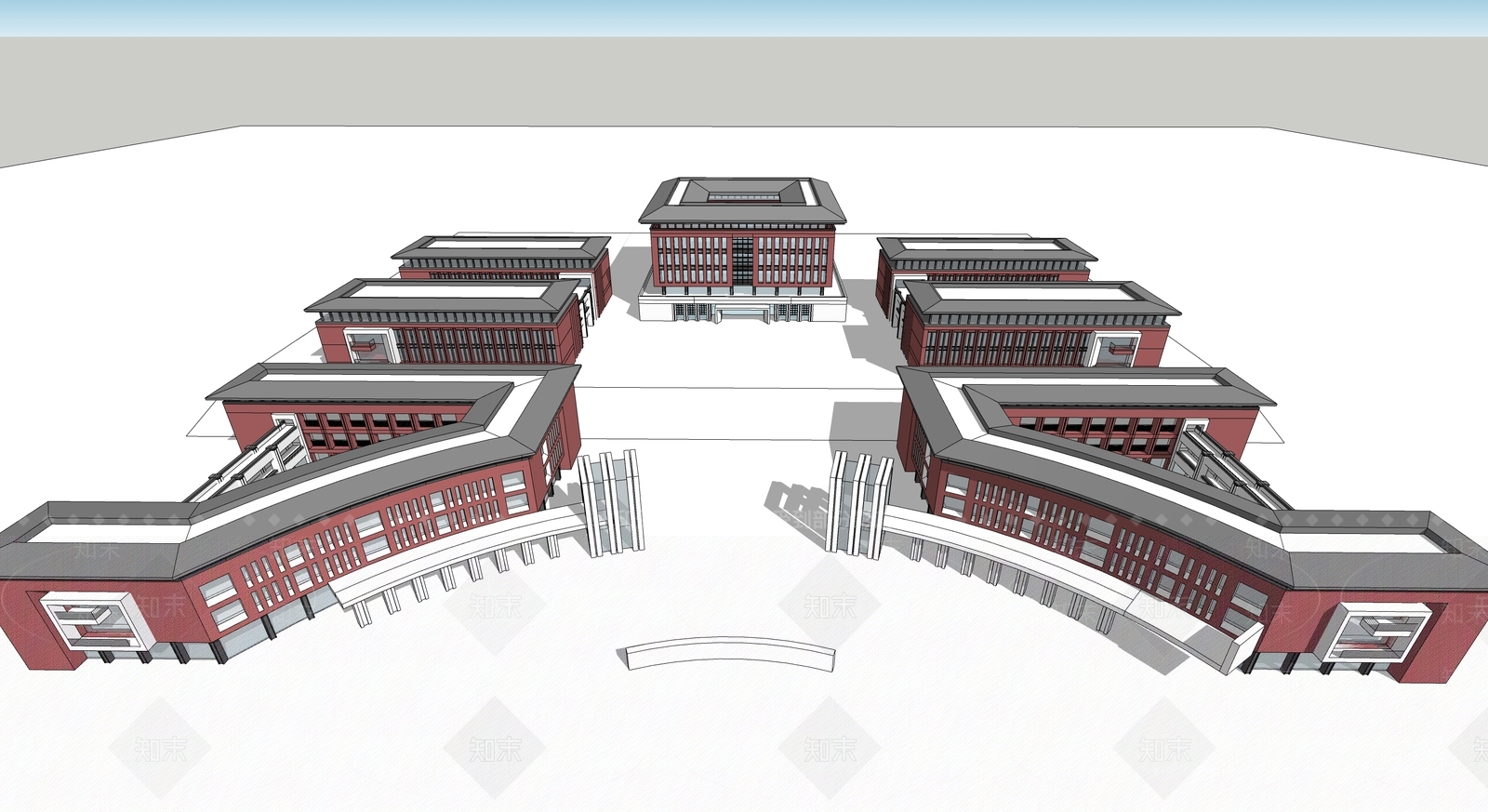 现代新中式学校建筑SU模型下载【ID:1191482861】