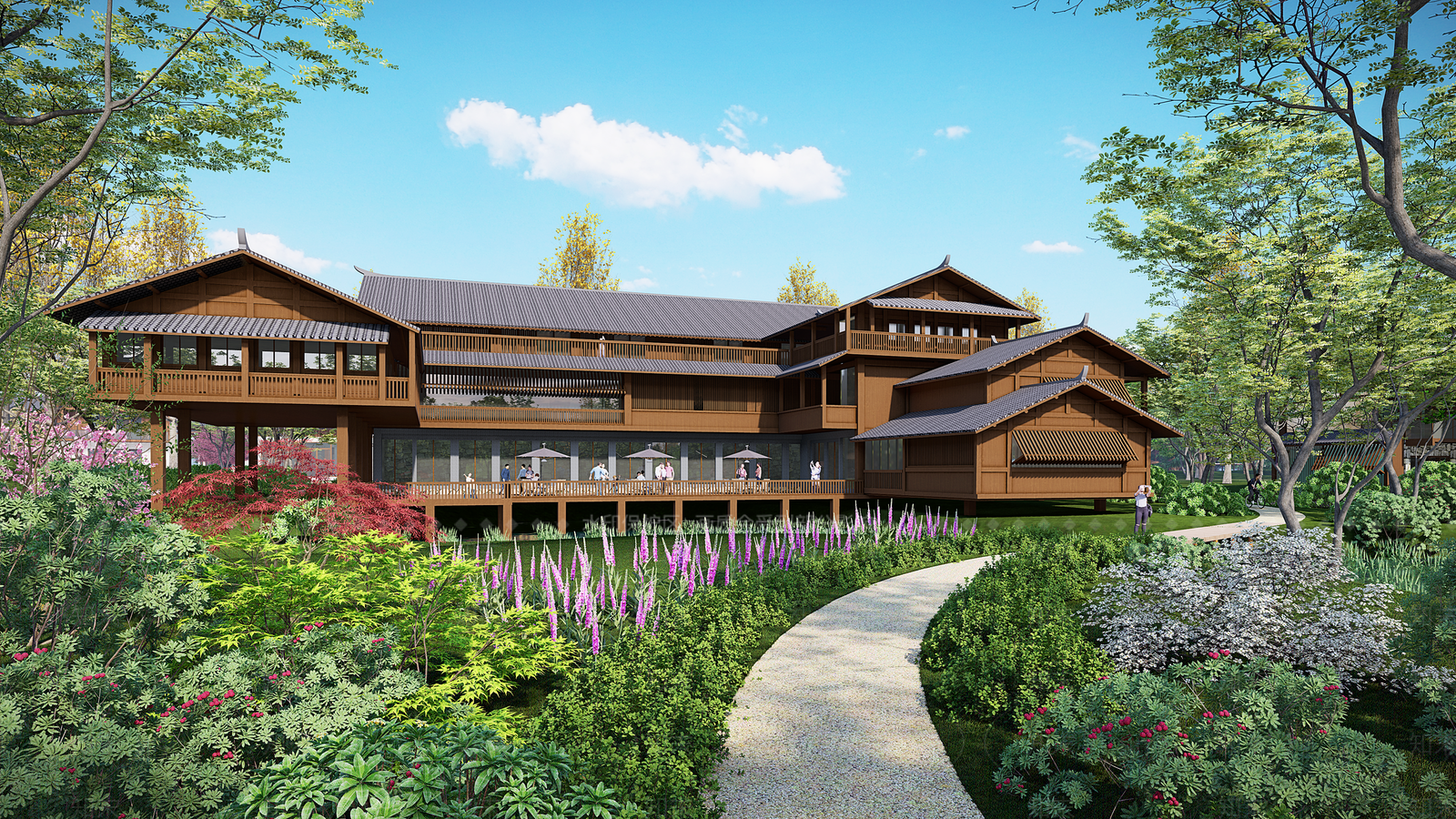 新中式中式滨水景观SU模型下载【ID:1191487728】