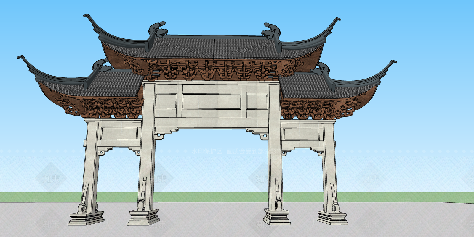 中式古建筑SU模型下载【ID:1191487433】